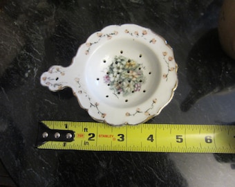 Antique Tea Strainer, Victorian, Porcelain Tea Strainer, Flowers & Gold Trim