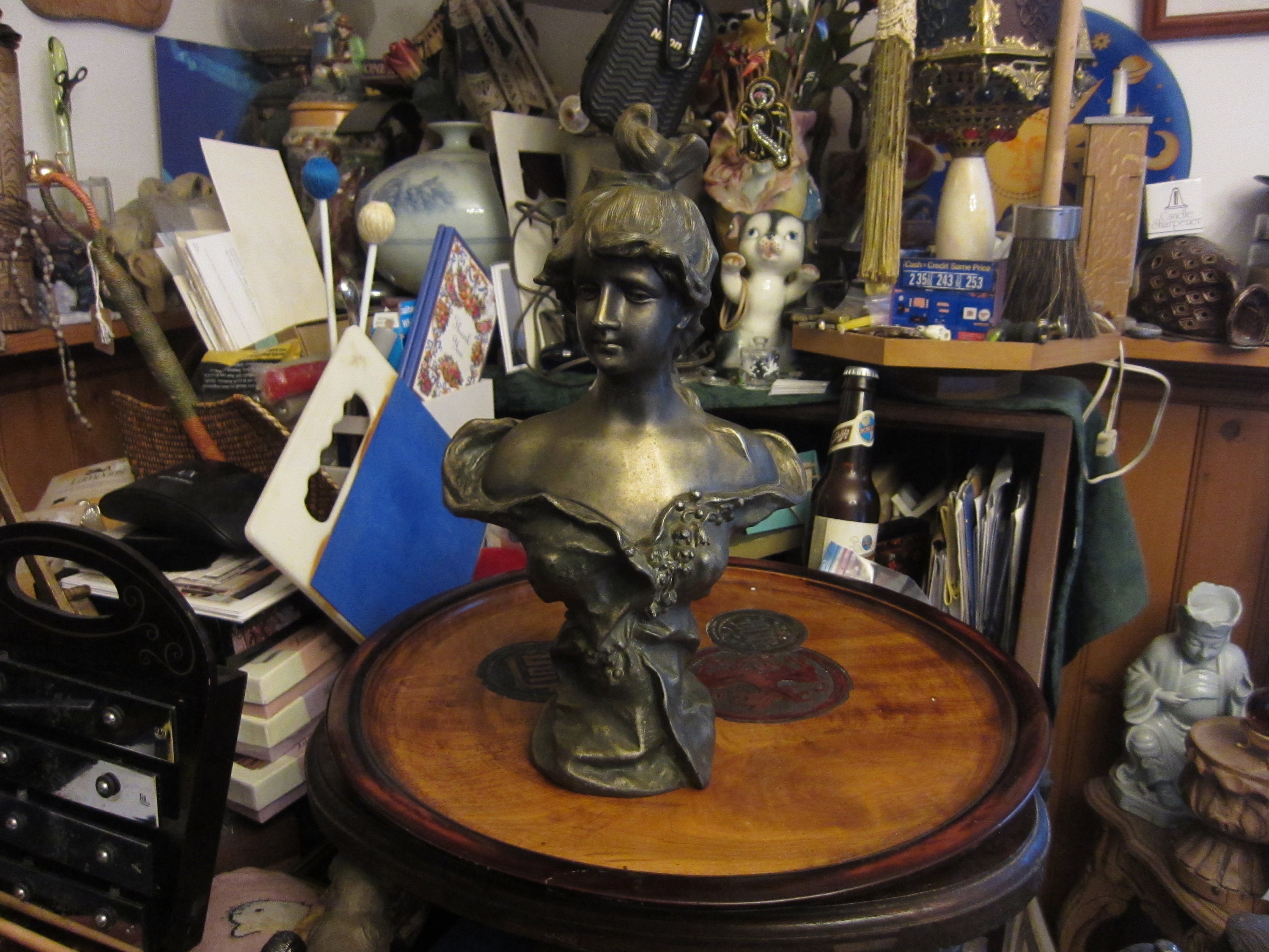 Female Bust Form with Traditional Style Wood Base Subastral