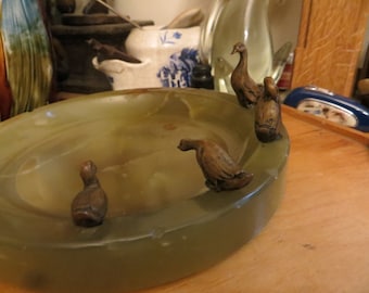 Stone Desk Tray w/ Waterfowl, Vintage, Please Read Description