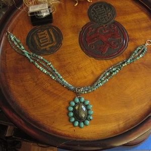 Vintage Sterling Silver Necklace Turquoise Beaded & Labradorite