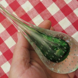 Adam Jablonski Green and Clear Glass Teardrop Paperweight