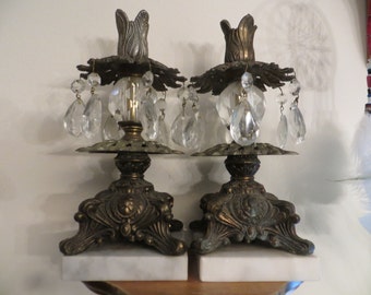 Pair of Garnitures metal glass and marble vintage clock candelabra