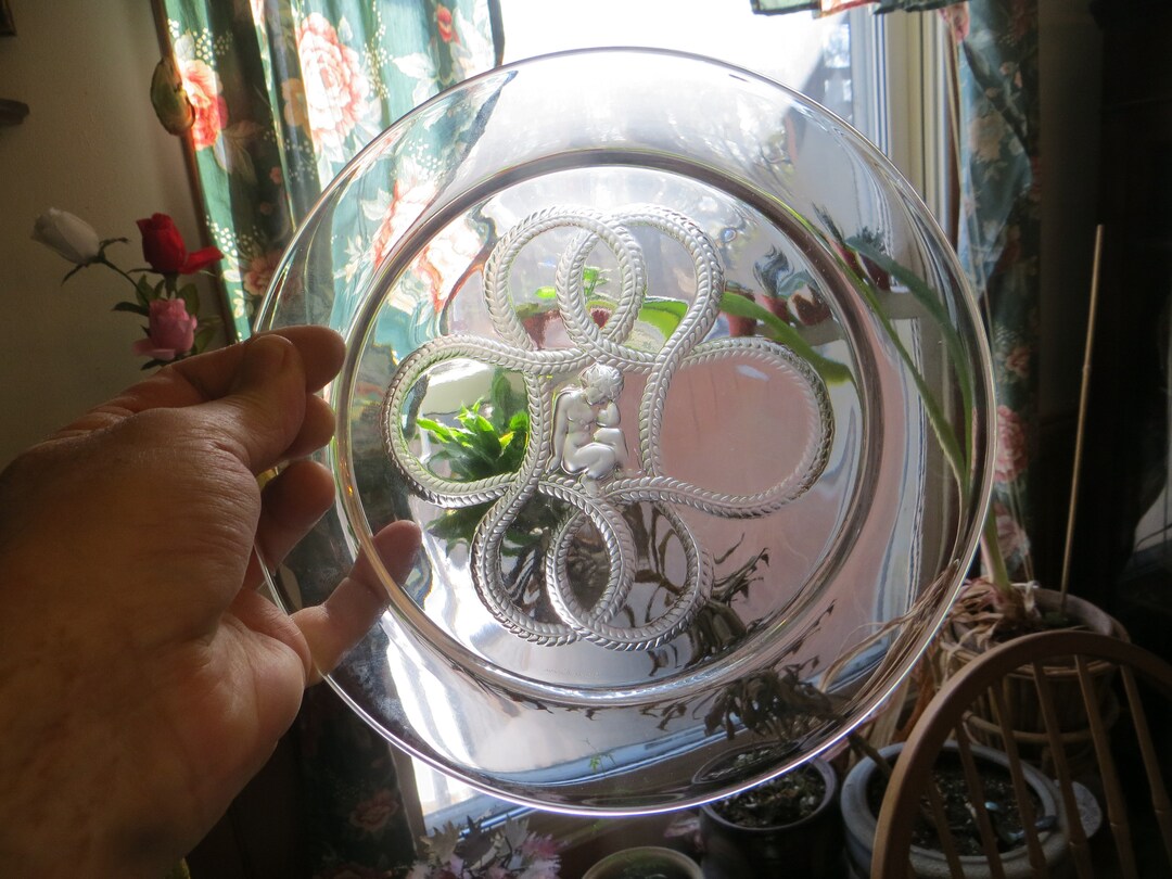 Vintage Lalique Crystal Art Glass Plate With Cherub Design, Please