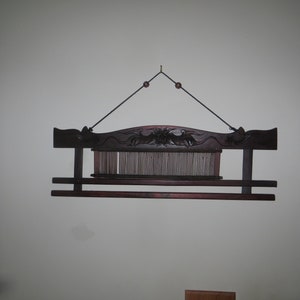 Vintage Weaving Loom Reed Wall Display, Carved Wood