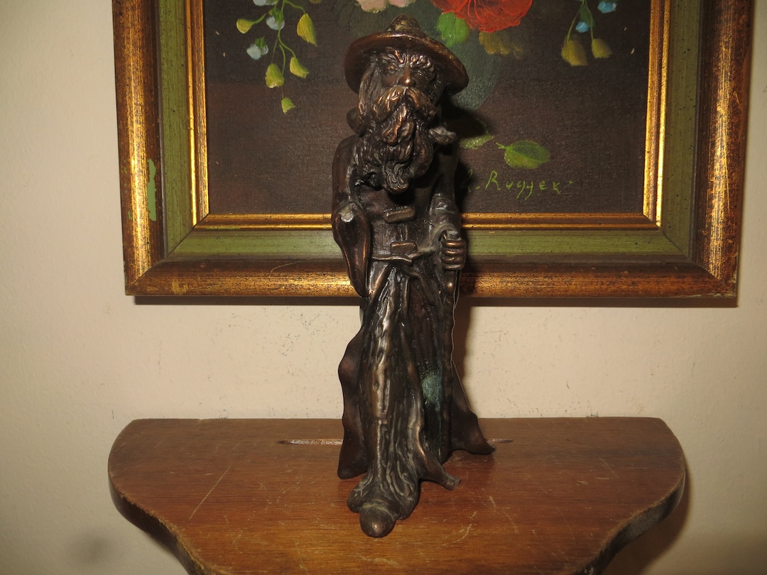 Bronze Wizard Statue, Sculpture, Signed, Vintage Etsy