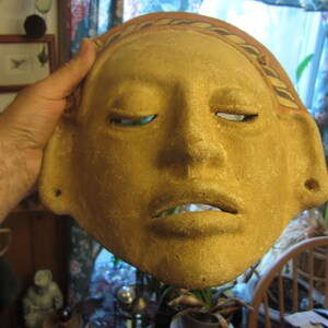 Vintage Pottery Mask, Mayan Aztec Tribal