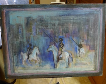 Rare 1948 Mid-Century Equestrian Circus Oil Painting – Signed J.E. Guillaumin, Dated, Grumbacher Canvas - Please Read Description