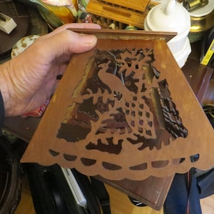 Antique Adirondack Wood Lamp Shade. birds peacocks