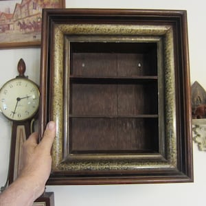 Antique Wood Wall Cupboard Shadow Box Hanging Shelf Art Frame Cabinet Furniture
