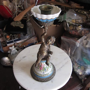 Bronze Porcelain WL 1895 Cherub Candlestick Holder, Vintage