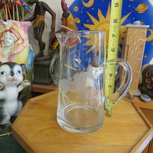 Vintage Mid-Century Etched Stallion Horse, Martini Pitcher 7”