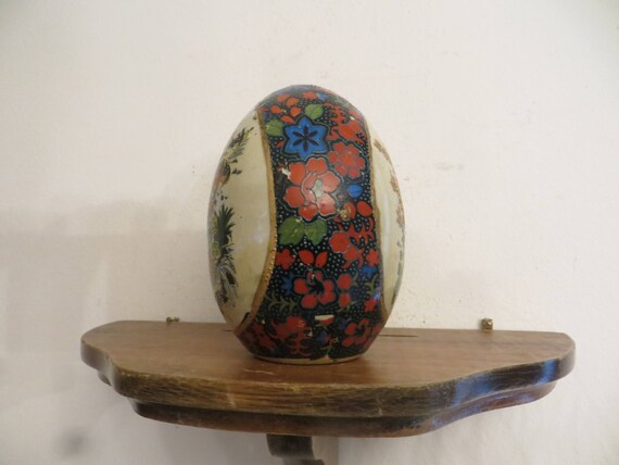 Vintage Hand Painted Porcelain Eggs, Peacocks Geisha's Flowers