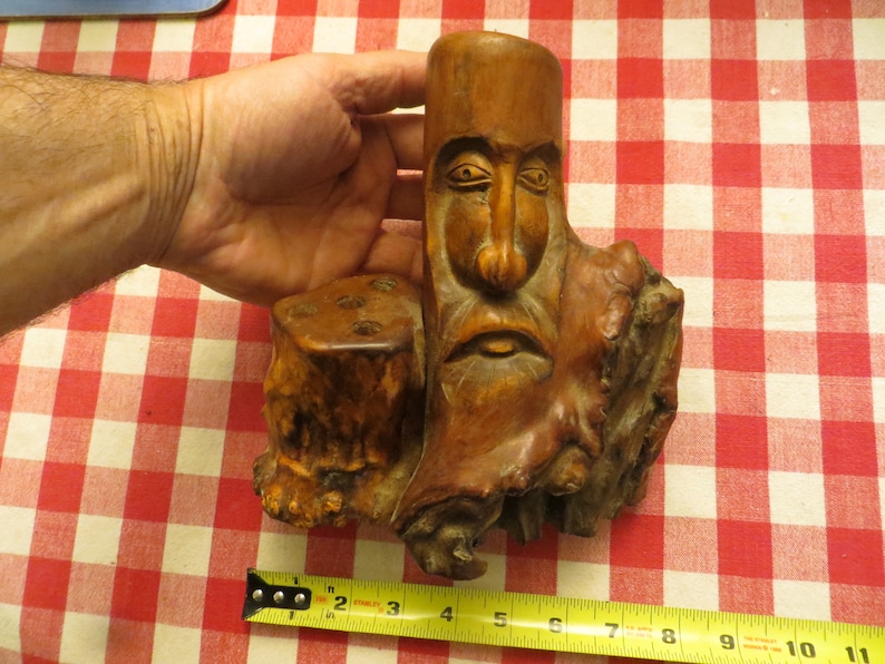 Wooden Face, Incense Carved Wood Tree Trunk Candle Holder