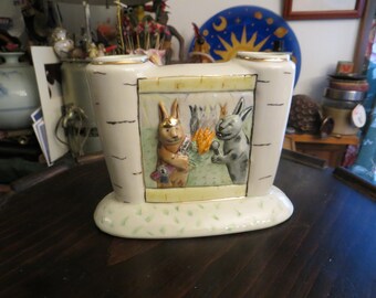 Vintage Rabbit Vase, Double Sided 2 Stem Finger Vase, Signed Dated, Please Read Description