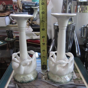 Swan Candlesticks, Vintage Porcelain Ring of Geese