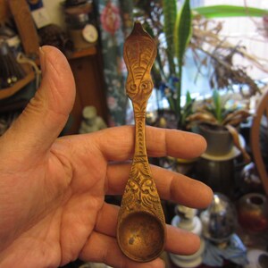 Antique Cobra Spoon, Copper Wash, India Ritual Spoon, Signed