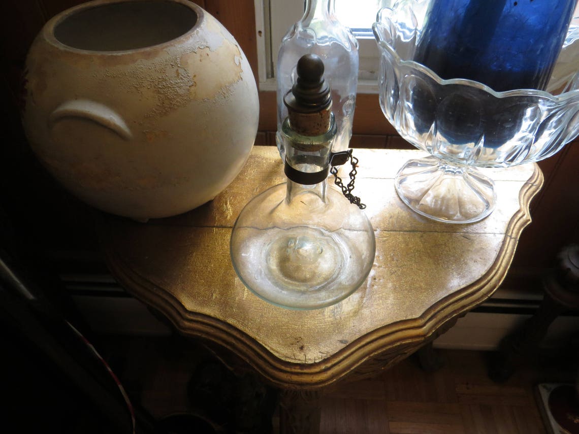 Antique Decanters Cork Metal Top and Chain Hand Blown Old Etsy
