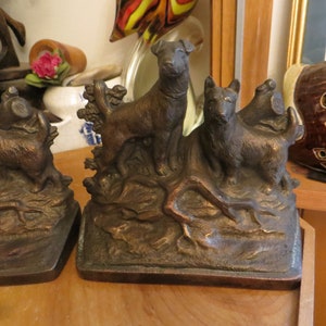 Antique Hubley Cast Iron bookends; Bull Terriers/ Hunting Dogs, Gregory S. Allen Designer