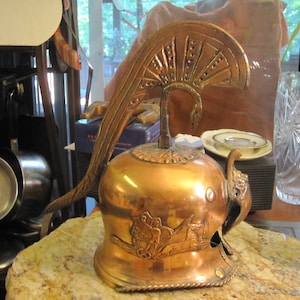 Ornate Vintage Copper & Brass Tone Roman Gladiator Corinthian Helmet