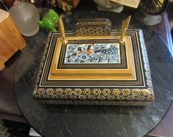 Persian Handcrafted Wooden Inlaid Khatam Marquetry Box with card/ pen holders, vintage, Please Read Description