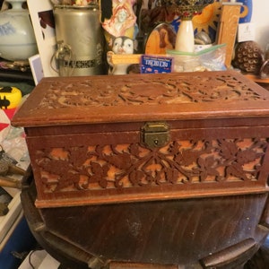Antique Vintage Wooden Box, Carved Wood Box, Carved Lidded Storage Box
