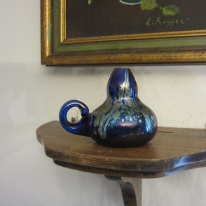 Iridescent Studio Art Glass Finger Oil Lamp, Signed