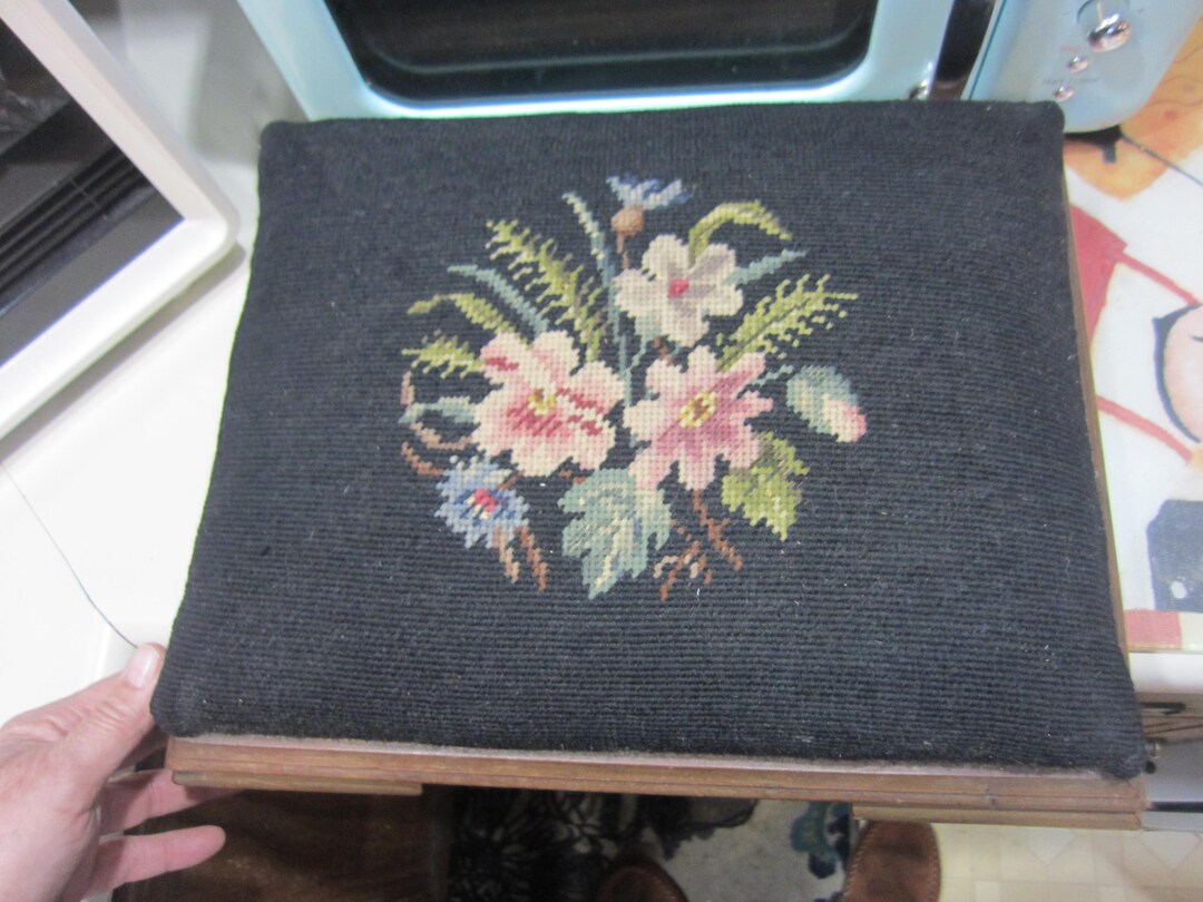 Vintage Antique Victorian Needlepoint Foot Stool Wood Ottoman, Please ...