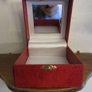 Vintage Red Jewelry box, storage box with mirror, trinket holder, makeup storage