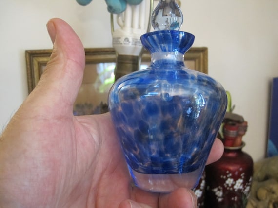 Vintage Deep Blue Clouds Art Glass Perfume Bottle - image 1