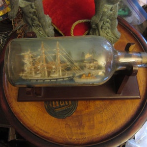 Vintage Ship in a Bottle - Sail Ship in a Bottle - Nautical Decor