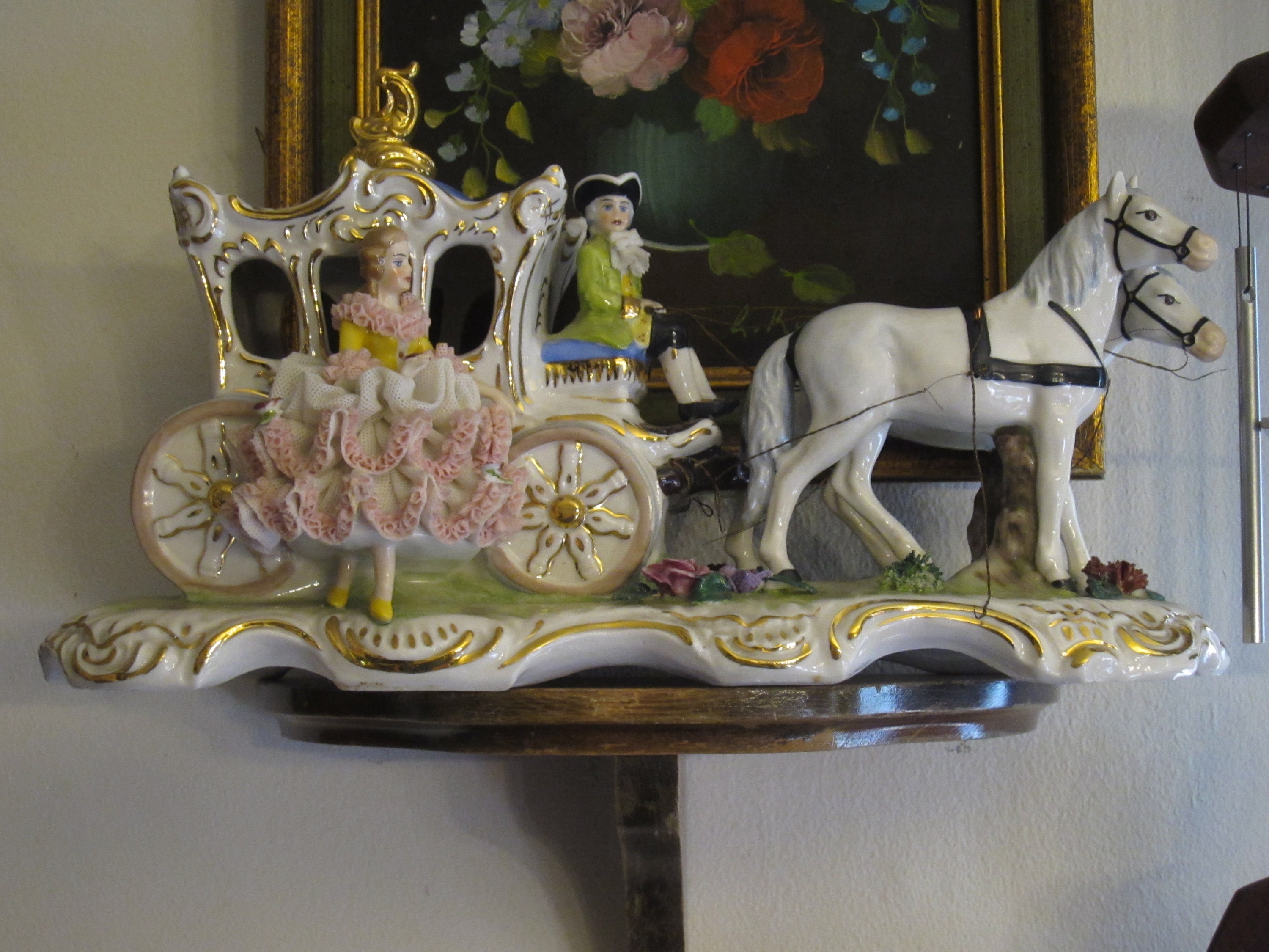Pickup Only - Capodimonte Porcelain Horse Drawn Royal Carriage