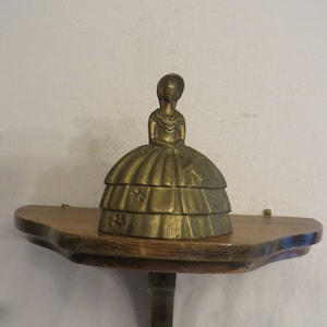 Southern Lady brass bells, old dinner servant bells, vintage, one round, one wide