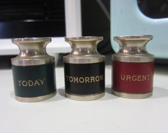 Vintage Weight Paperweights - Retro Office and Desk Decor - Urgent Today Tomorow - Set of Three, Please Read Description