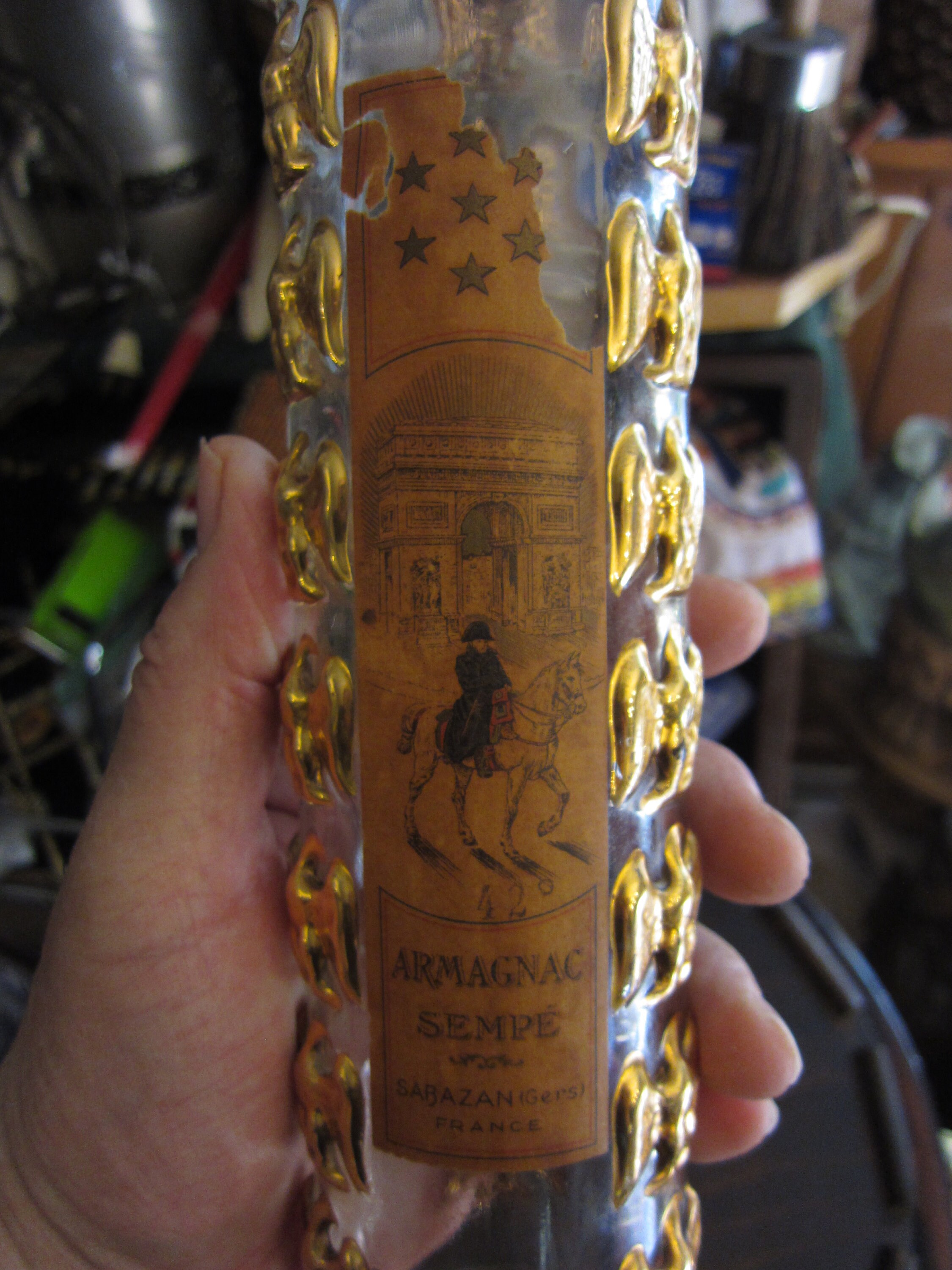 Armagnac Sempé 1950s MCM French Bottle with 24 Eagles, Please Read