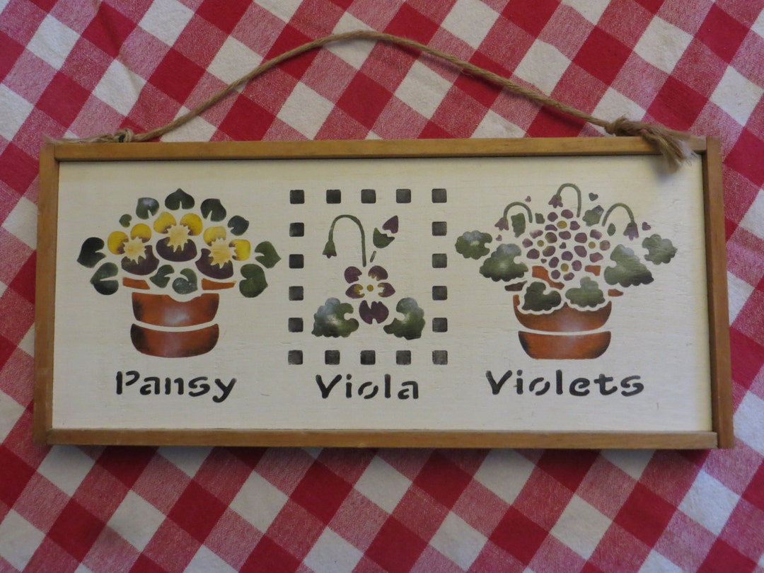 Layered Viola Sign Flower Sign Wall Art Violas Wood Wall Hanger Hand Painted Pansies Viola ...