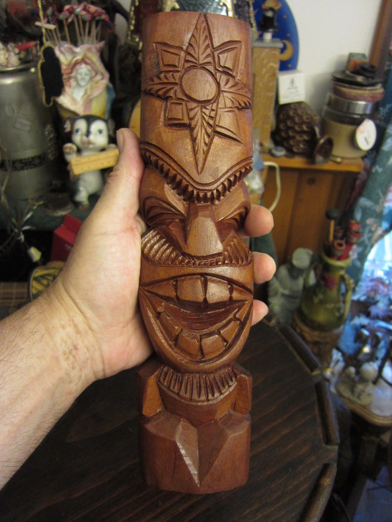 Vintage Hand Carved Wood Tiki Statue Idol God Hawaii Luau Bar Etsy