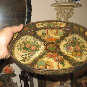 Asian Hand Painted Tray, Antique 12&quot; x 8 1/2&quot; x 1 1/2&quot;.