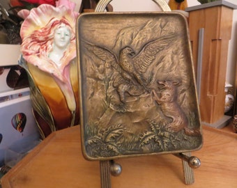 Vintage Bronze Card Tip Tray, Eagle Wolf , Please Read Description