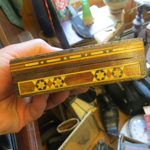 Old Inlaid Wood Trinket Box, Ring Jewelry Storage, Vintage