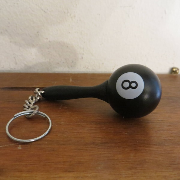 8 Ball Key Chain Maraca Mini Keychain gift for the musician pool player, Vintage