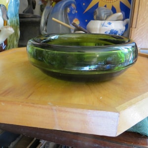 Glass Ashtray, Vintage Handblown Green,
