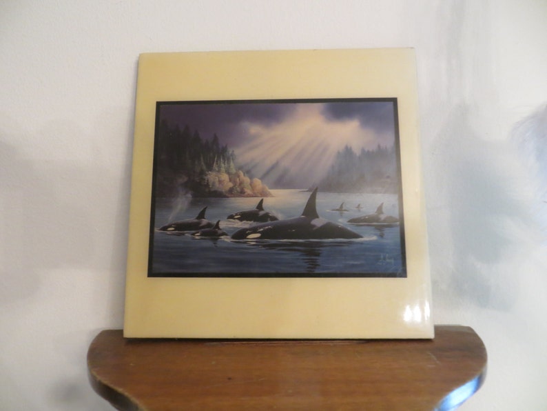 Anthony Casey Ceramic Whale Tile Art Whales w free ship