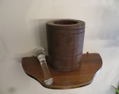 Vintage Mortar Pestle Antique Wood Wooden Primitive Vessel w glass Pestal