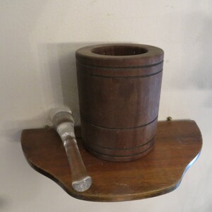 Vintage Mortar & Pestle Antique Wood Wooden Primitive Vessel w/ glass Pestal