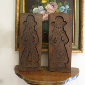 Folk Art Set of 2 Dutch Wooden Primitive Cookie Molds Folk Art