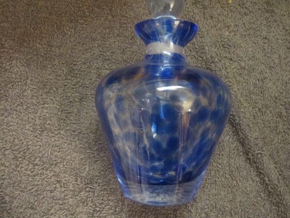 Vintage Deep Blue Clouds Art Glass Perfume Bottle - image 9