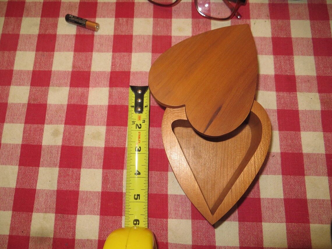 Heart Shaped Trinket Box Swivel Lid Wood Vintage Etsy