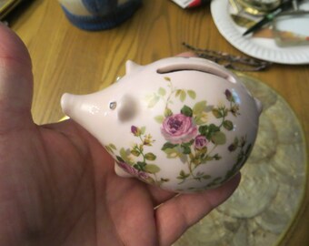 Pink Piggy Coin Money Bank w/ flowers