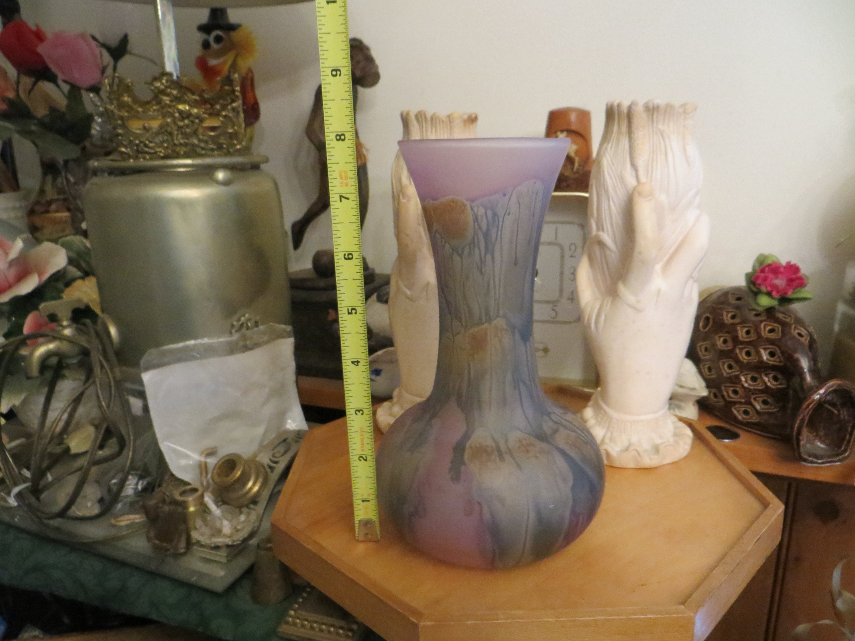 Art Glass Vase Purples Greens Blues, Please Read Description