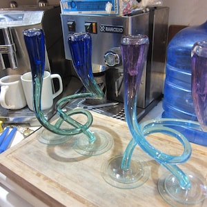 Twisted Candlesticks, Lot 2, Murano Style Glass Candleholders, Vintage, Home Decor Art Glass, 11 Inch, Pick UR Set